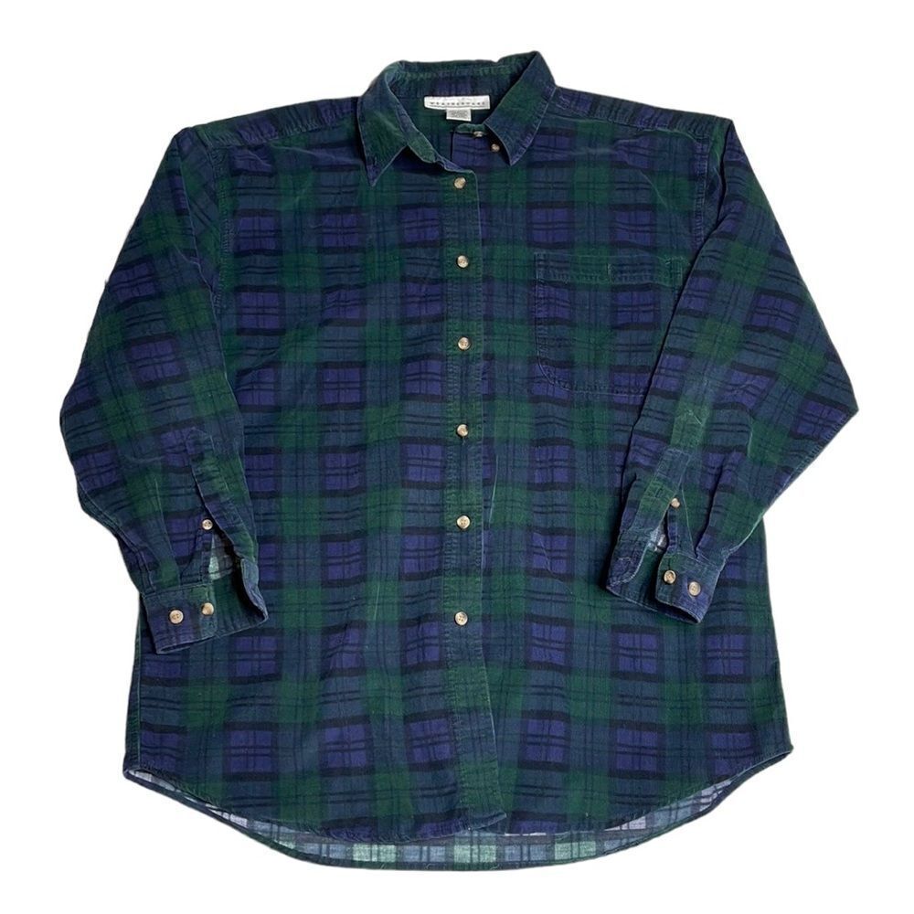 90s Vintage womens Plaid Corduroy Oversized Shacket Large